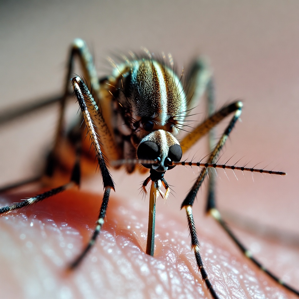 Mosquito biting human skin Mosquito biting human skin