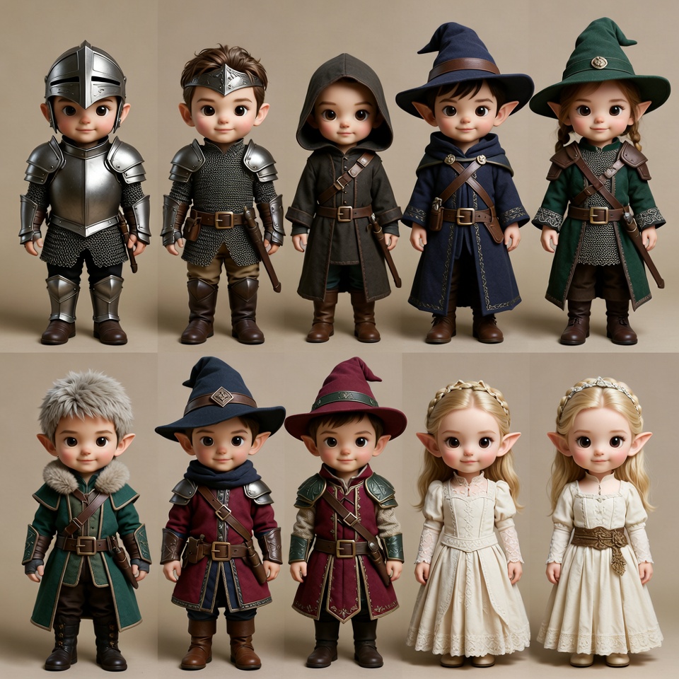 Fantasy Elf Children in Medieval Costumes Fantasy Elf Children in Medieval Costumes