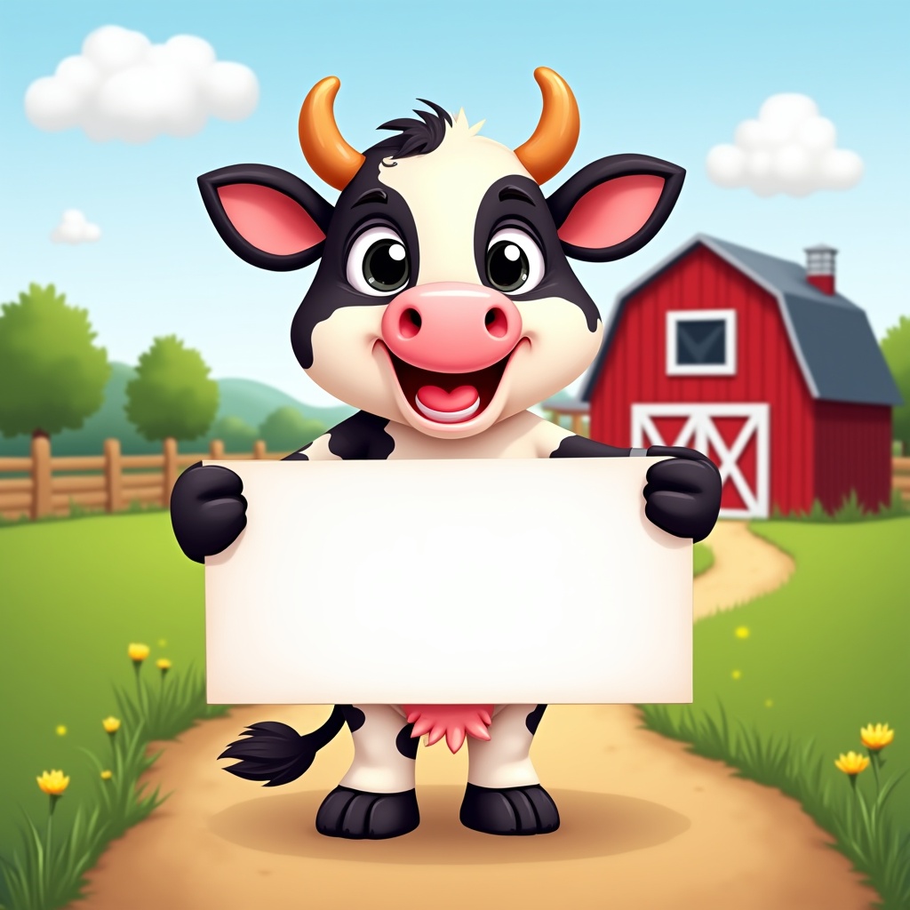 Cartoon Cow Holding Blank Sign Cartoon Cow Holding Blank Sign