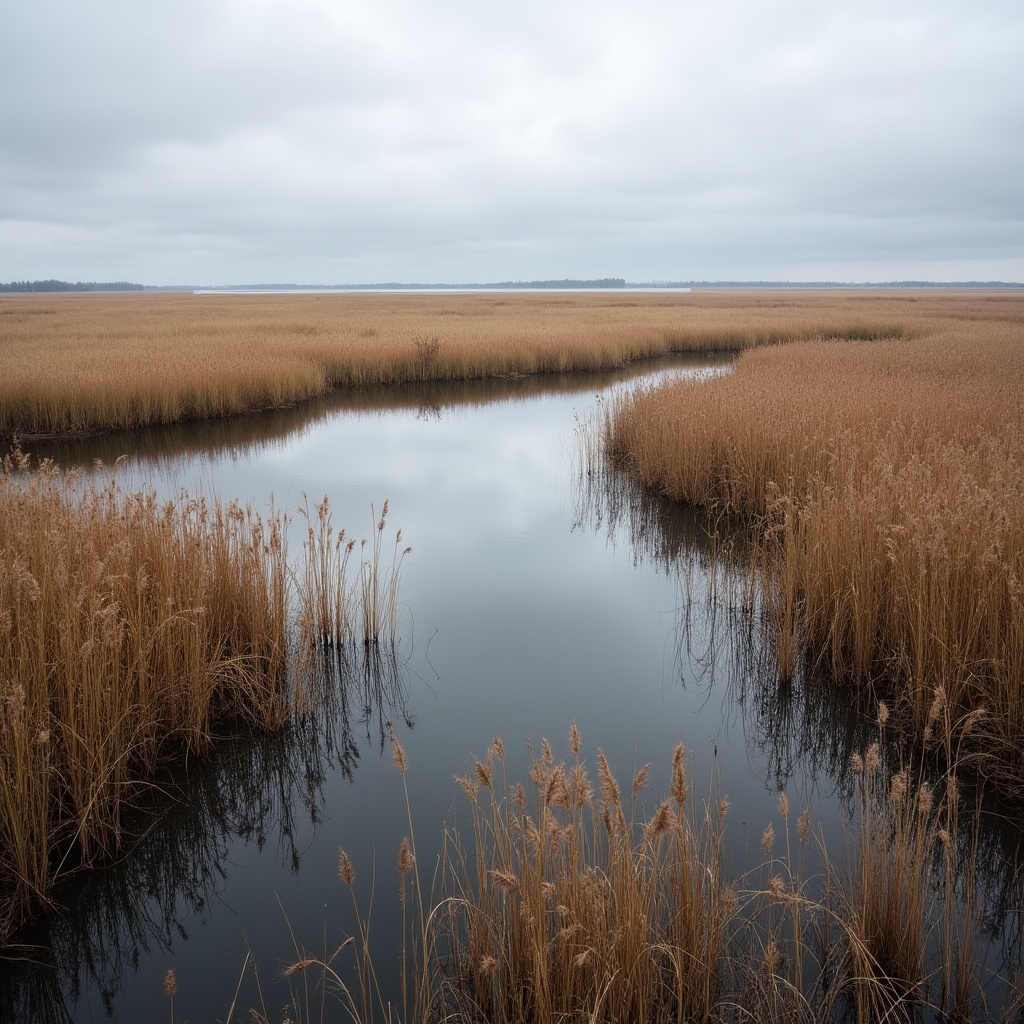 Reeds and water in marsh landscape Reeds and water in marsh landscape