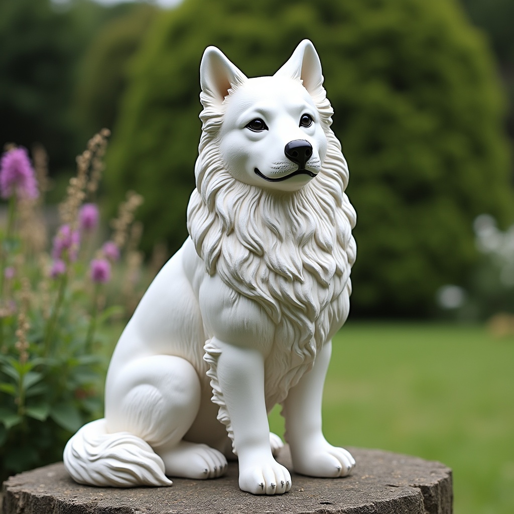 White Samoyed dog statue outdoors White Samoyed dog statue outdoors