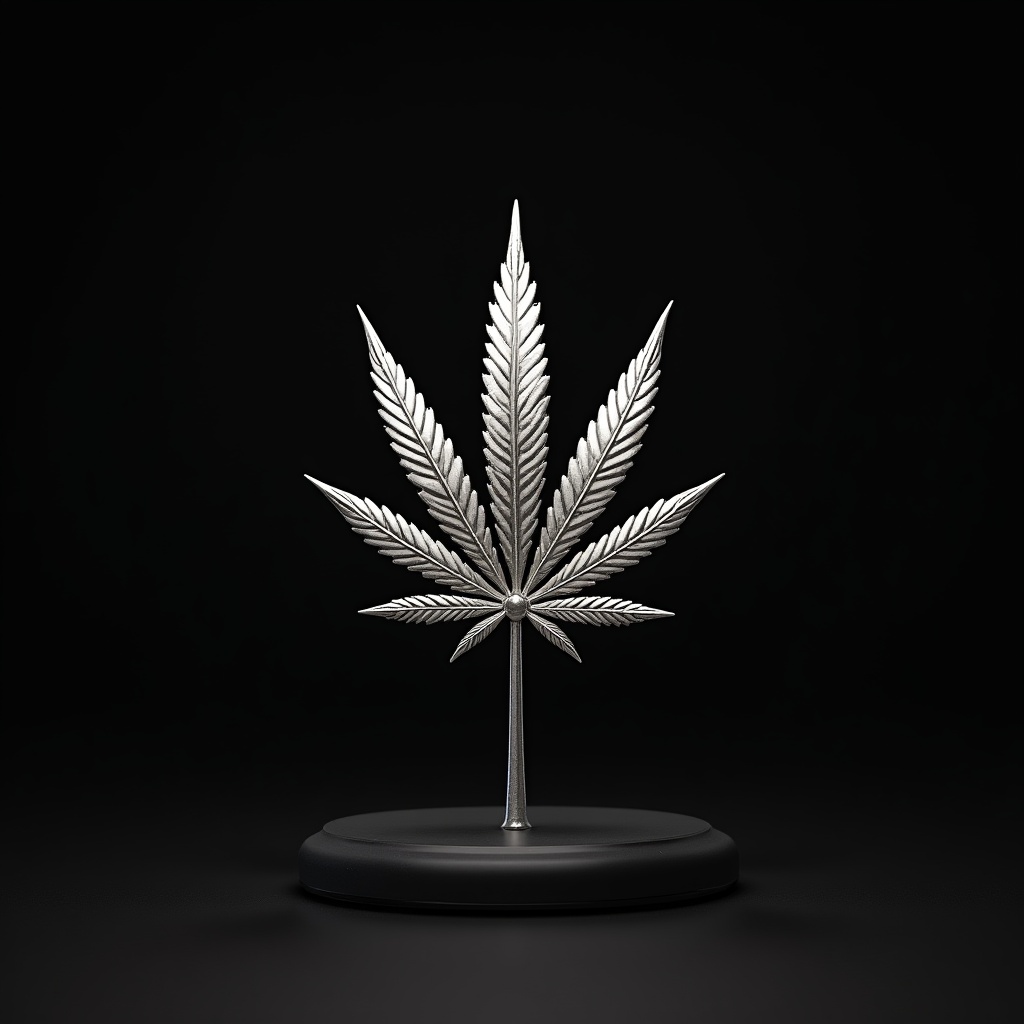 Silver Marijuana Leaf on Black Base Silver Marijuana Leaf on Black Base