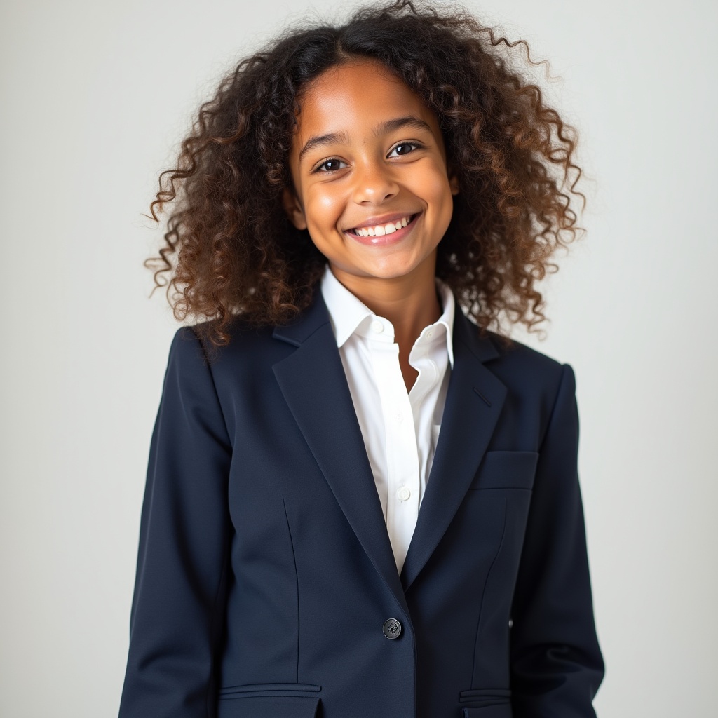 Smiling Black girl in navy blazer Smiling Black girl in navy blazer