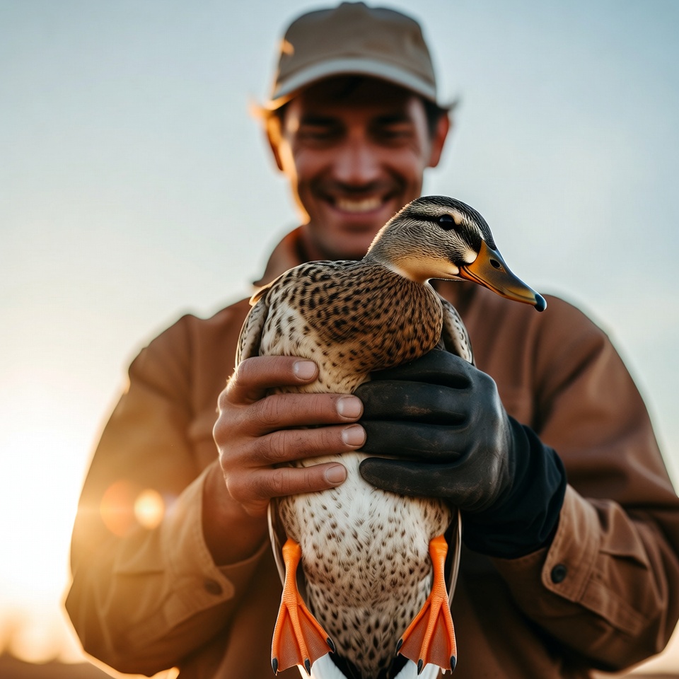 Man holding mallard duck Man holding mallard duck
