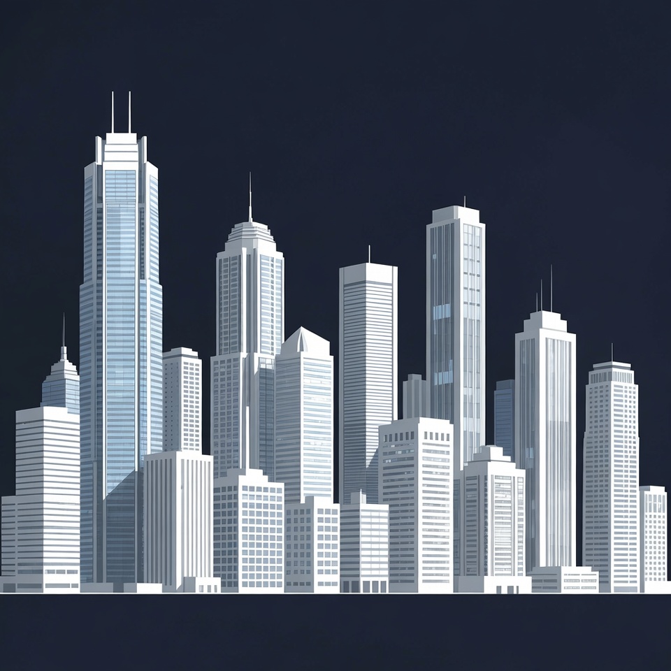 White Skyline Cityscape on Dark Background White Skyline Cityscape on Dark Background