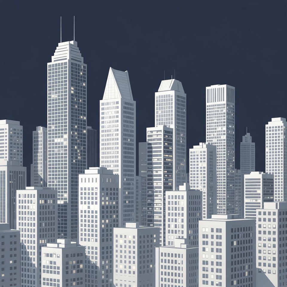 White 3D Skyscrapers Cityscape Night White 3D Skyscrapers Cityscape Night