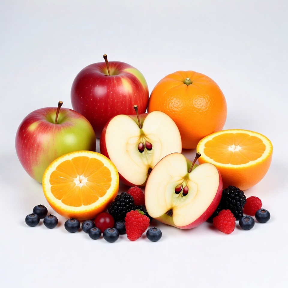 Fresh apples oranges berries sliced Fresh apples oranges berries sliced