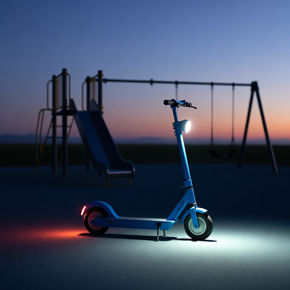 Blue electric scooter at playground Blue electric scooter at playground