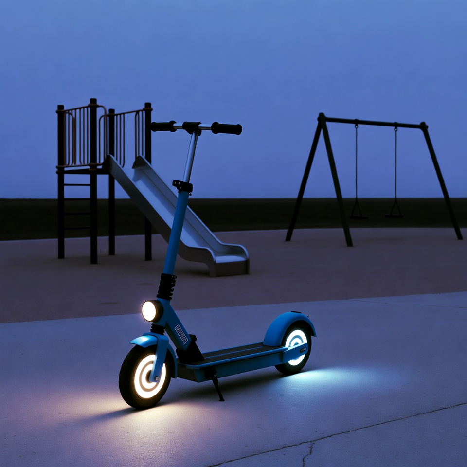 Blue electric scooter at playground night Blue electric scooter at playground night