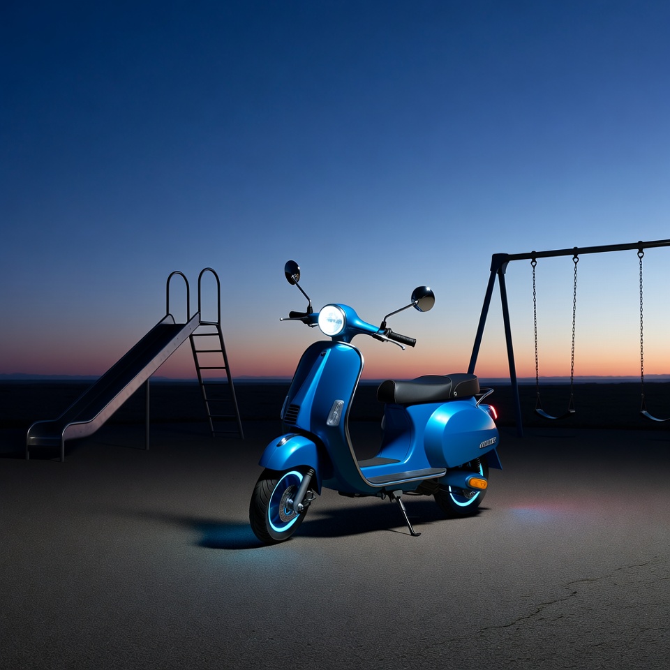 Blue Vespa Scooter at Playground Dusk Blue Vespa Scooter at Playground Dusk