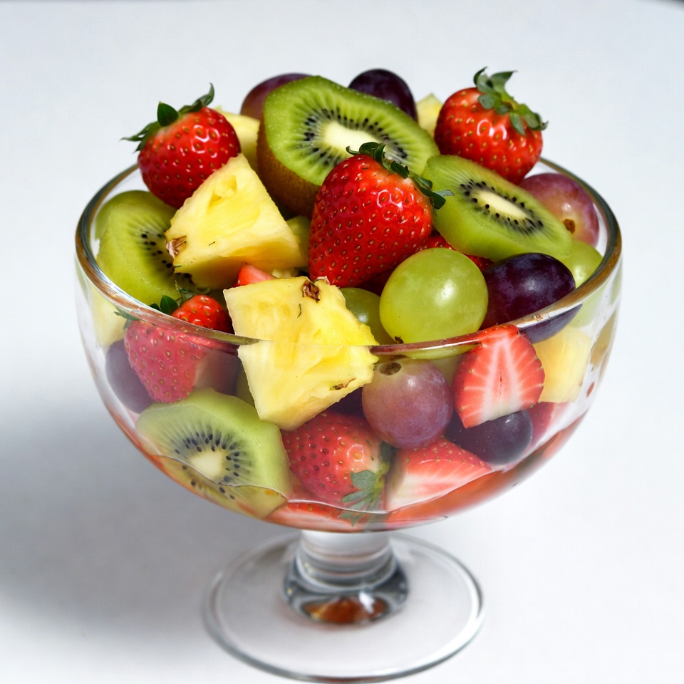 Fresh Fruit Salad in Glass Bowl Fresh Fruit Salad in Glass Bowl