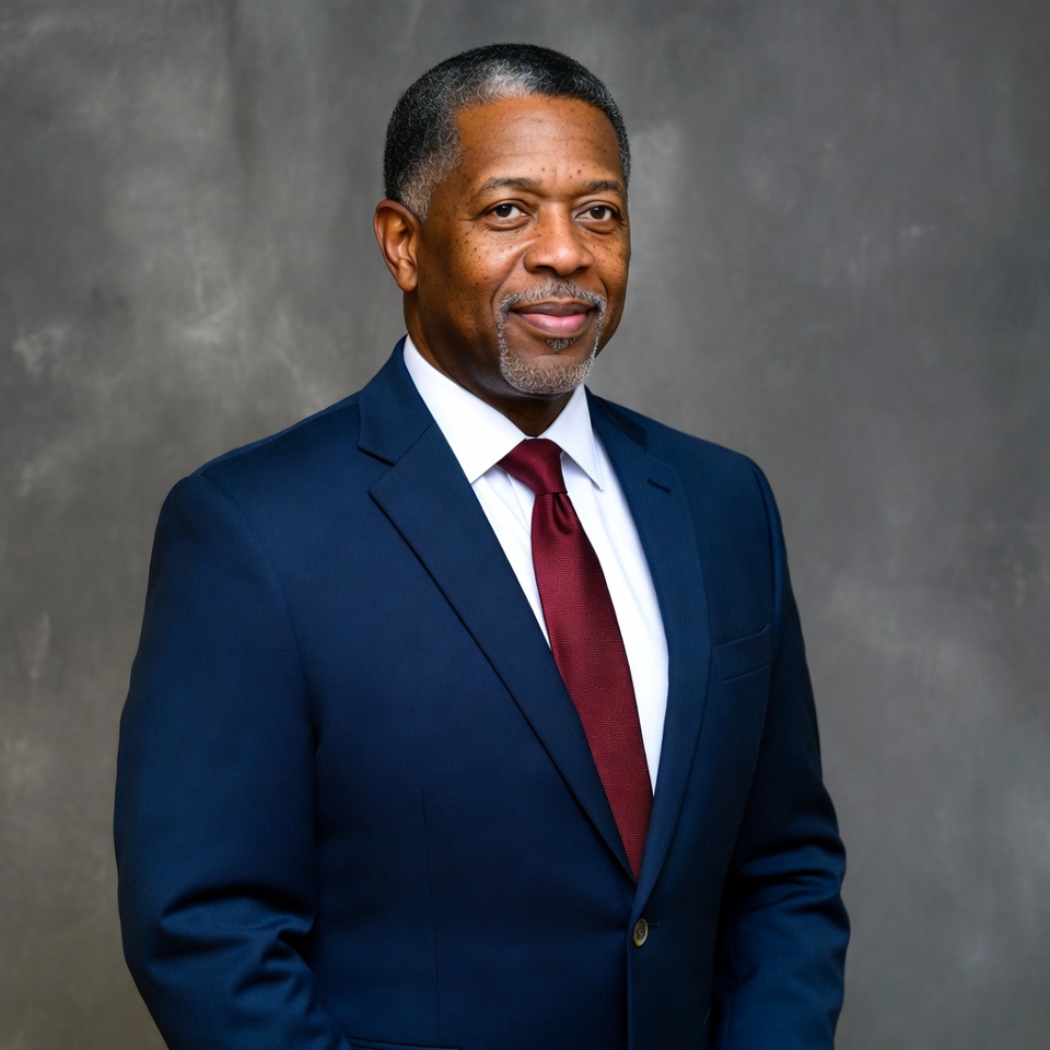 African-American man in navy suit African-American man in navy suit
