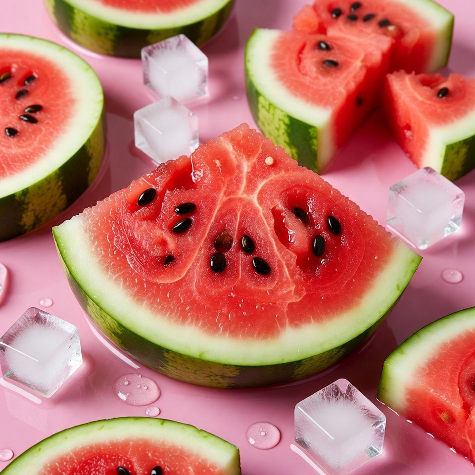 Watermelon slices with ice cubes Watermelon slices with ice cubes