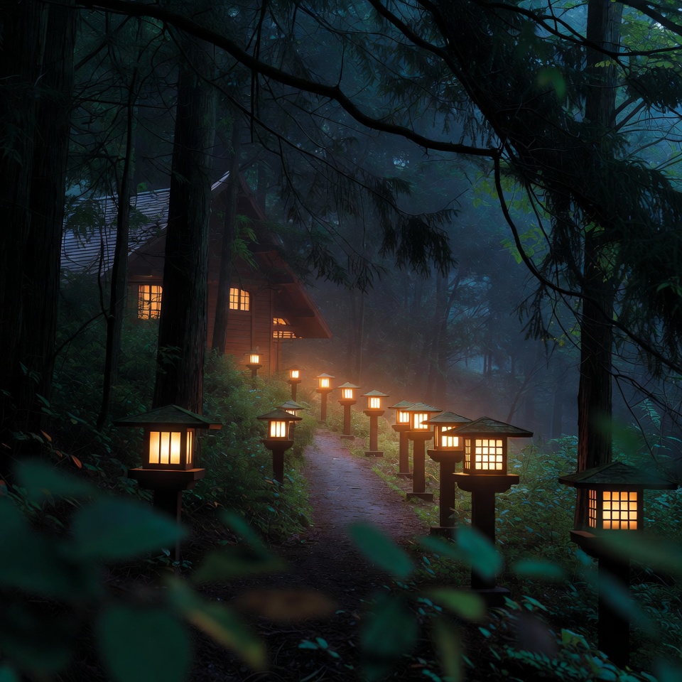 Lantern-Lit Path to Forest Cabin Lantern-Lit Path to Forest Cabin
