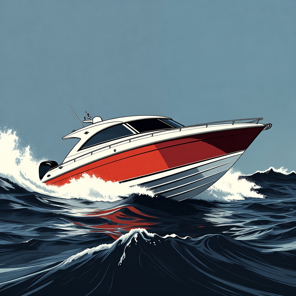 Red Speedboat Racing Through Waves Red Speedboat Racing Through Waves
