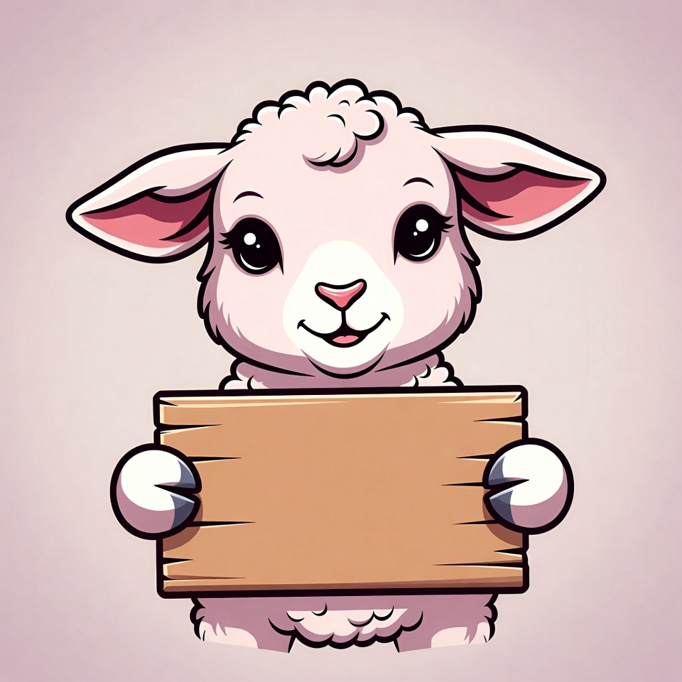 Cute cartoon lamb holding blank sign Cute cartoon lamb holding blank sign