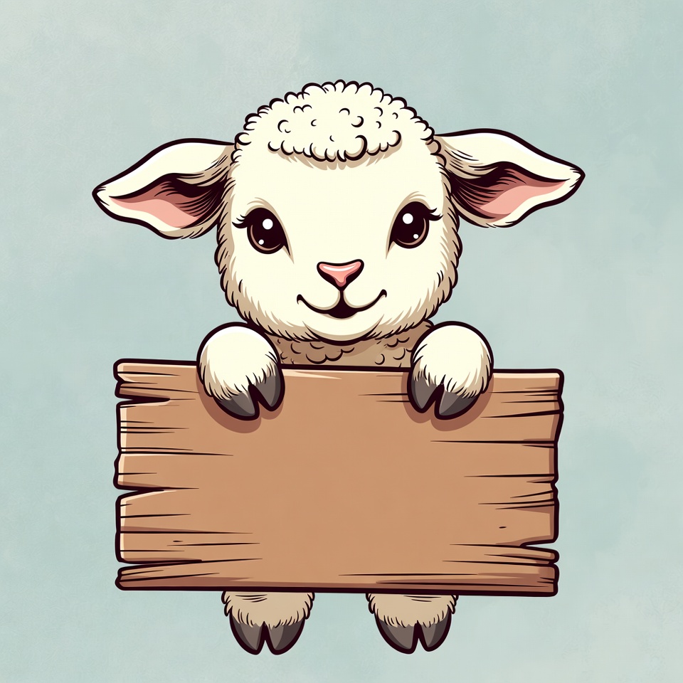 Cute lamb holding blank sign Cute lamb holding blank sign