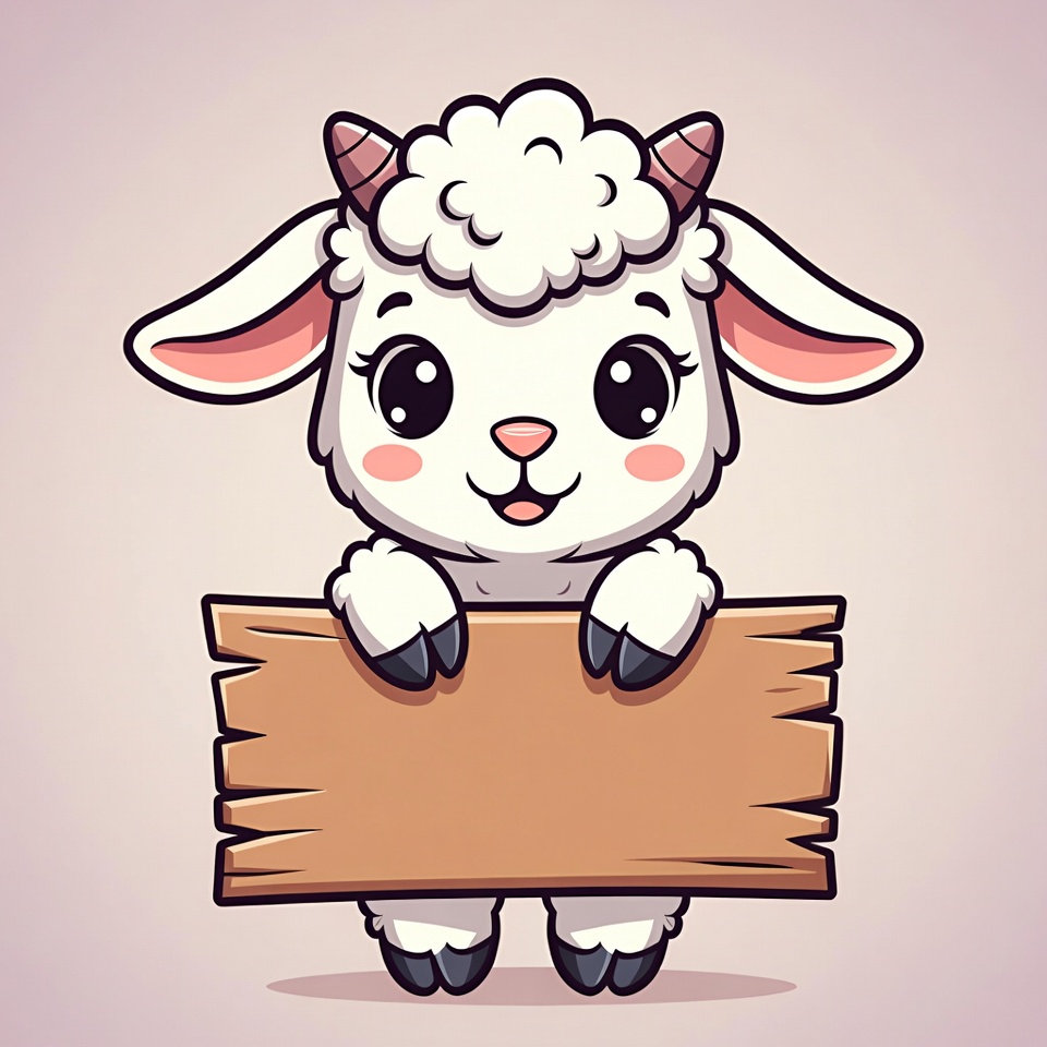 Cute cartoon sheep holding blank sign Cute cartoon sheep holding blank sign
