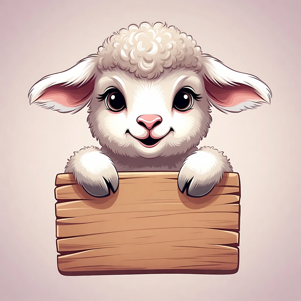Cute lamb holding wooden sign Cute lamb holding wooden sign