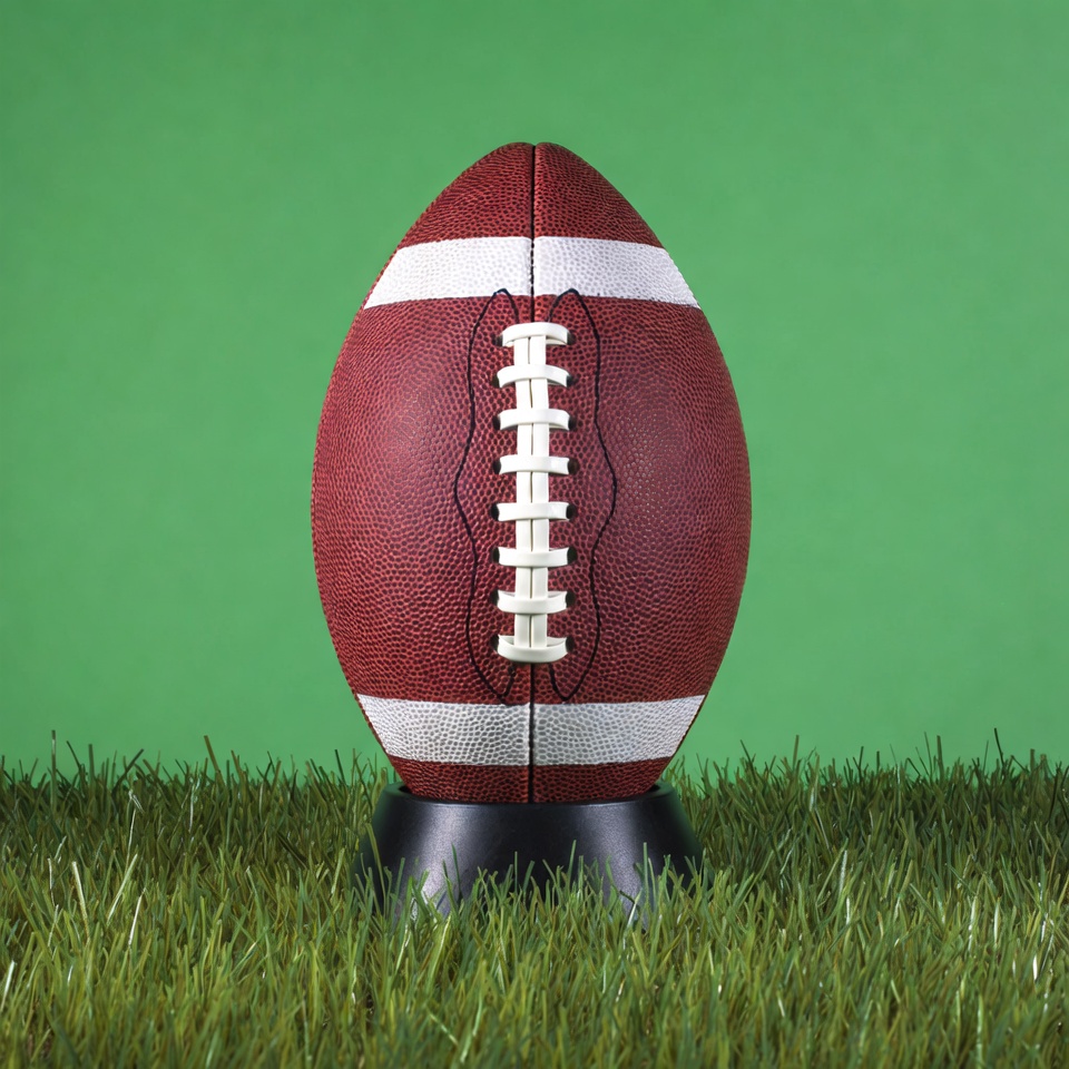 Football on grass stand Football on grass stand