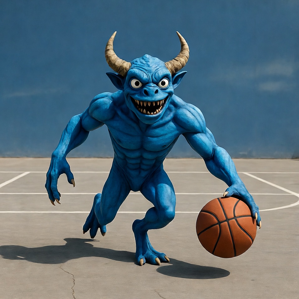 Blue horned goblin dribbling basketball Blue horned goblin dribbling basketball