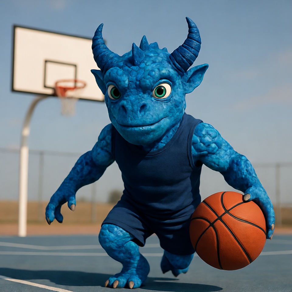 Blue demon dribbling basketball Blue demon dribbling basketball