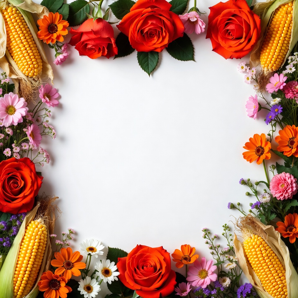 Corn and Red Roses Floral Frame Corn and Red Roses Floral Frame
