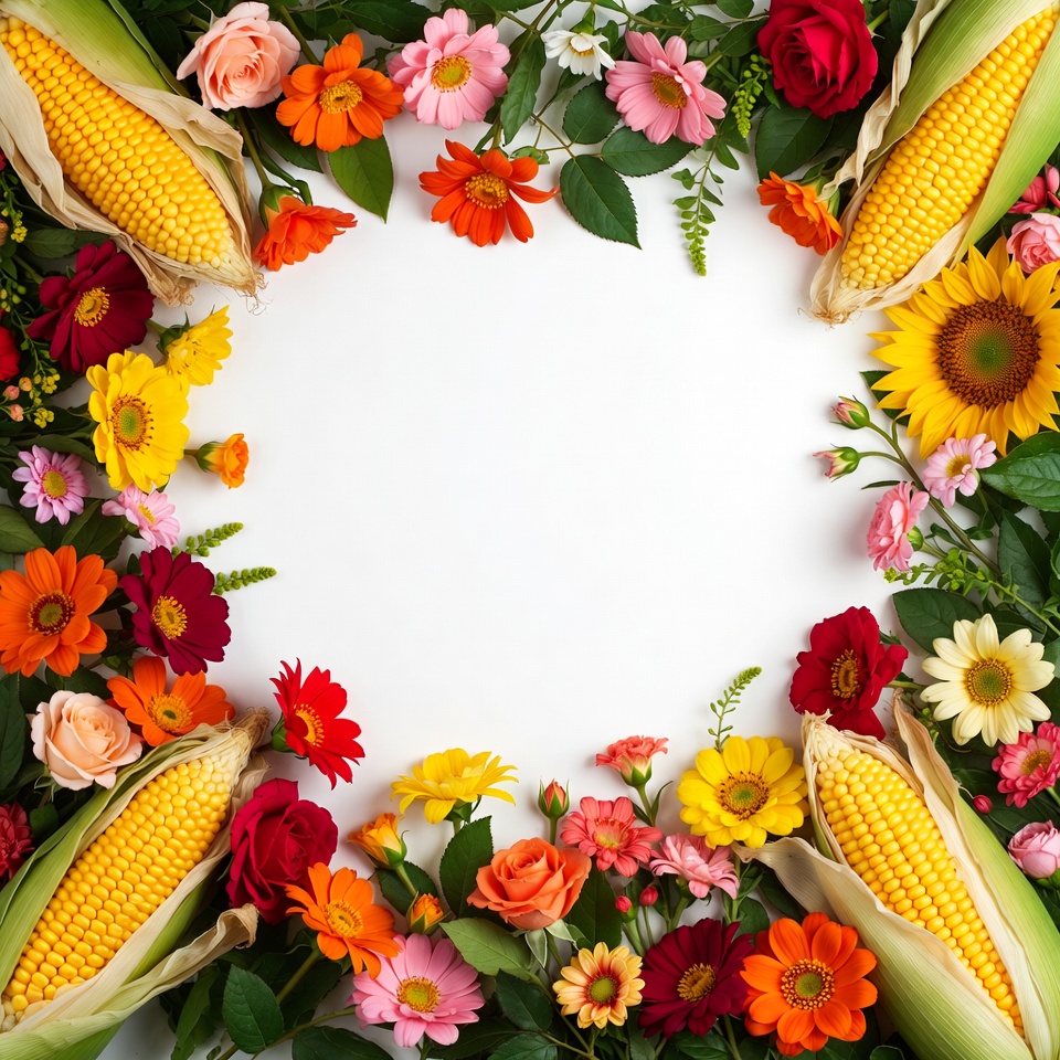 Corn Ears with Fall Flowers Corn Ears with Fall Flowers