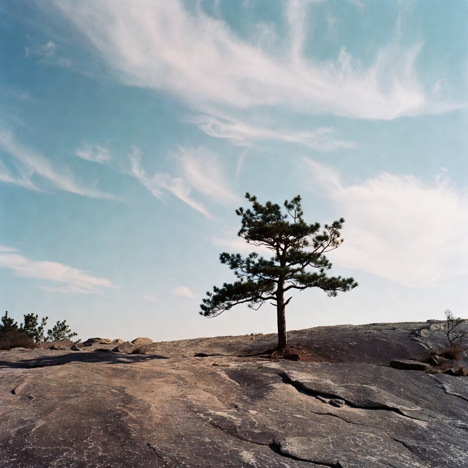 Lone pine tree on rocky hill Lone pine tree on rocky hill