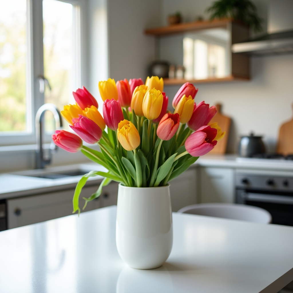 Colorful Tulips in White Vase Colorful Tulips in White Vase