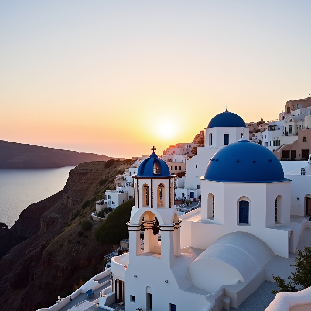 Oia Sunset with Blue Domes Oia Sunset with Blue Domes