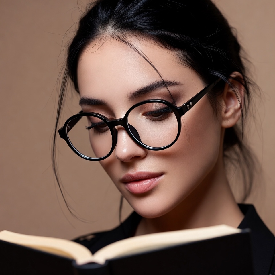 Woman reading book with glasses Woman reading book with glasses