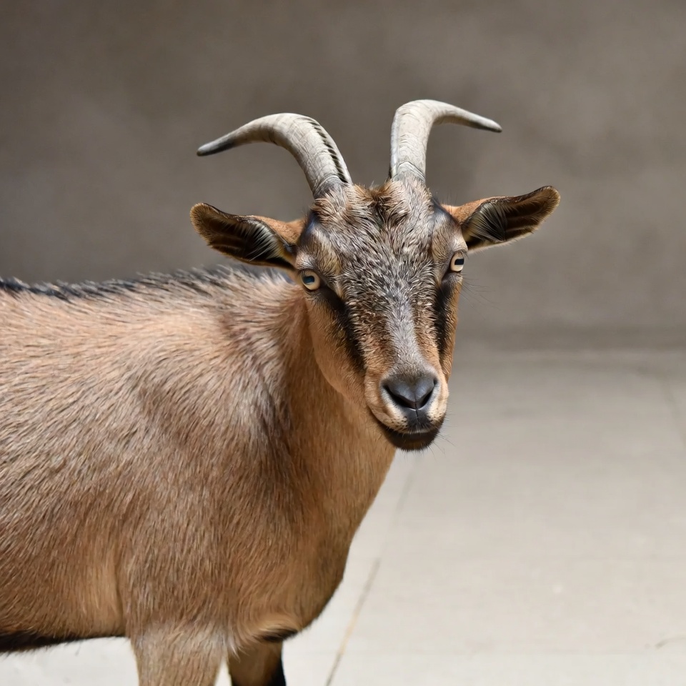 Brown goat with curved horns Brown goat with curved horns