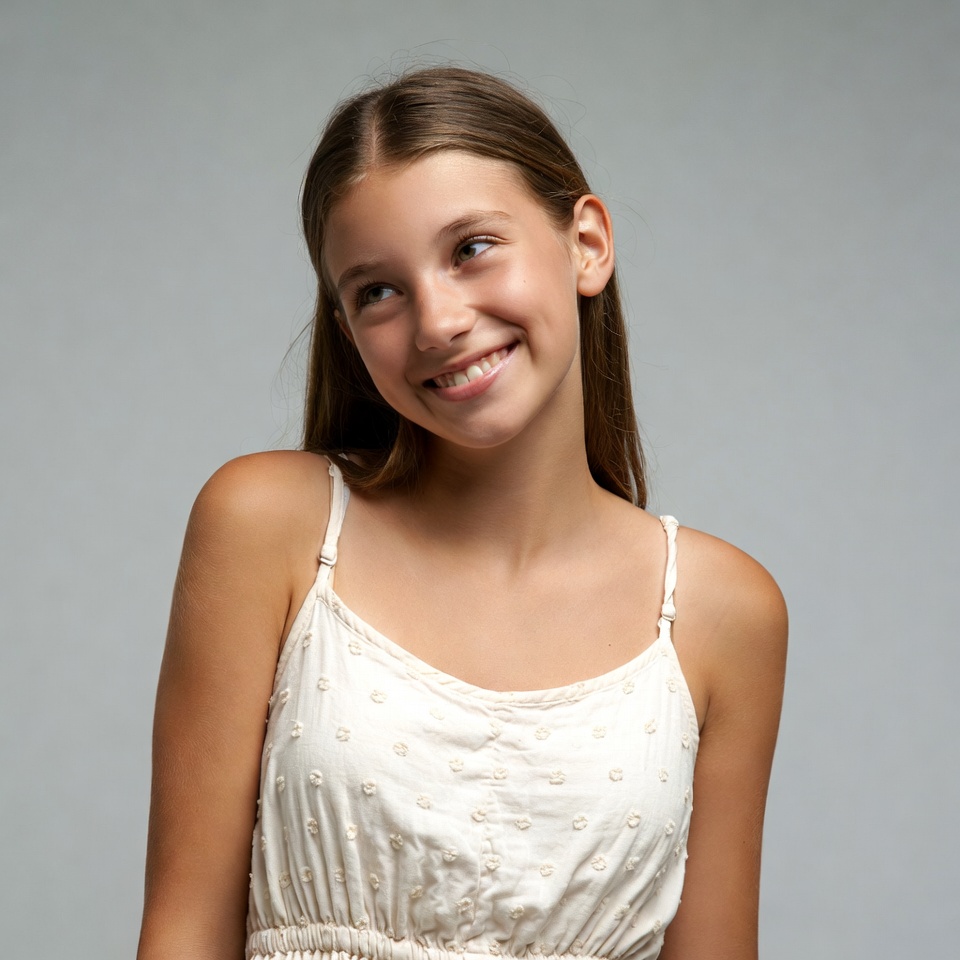 Smiling girl in white dress Smiling girl in white dress