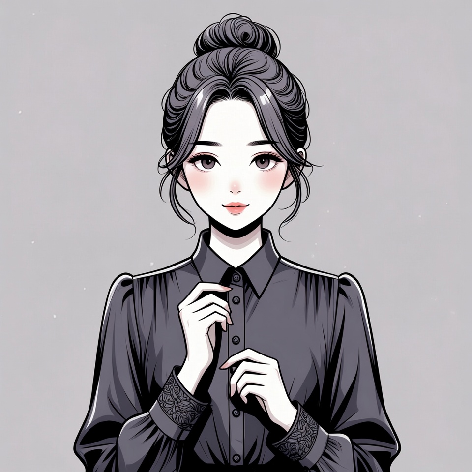 Asian woman in black Victorian blouse Asian woman in black Victorian blouse