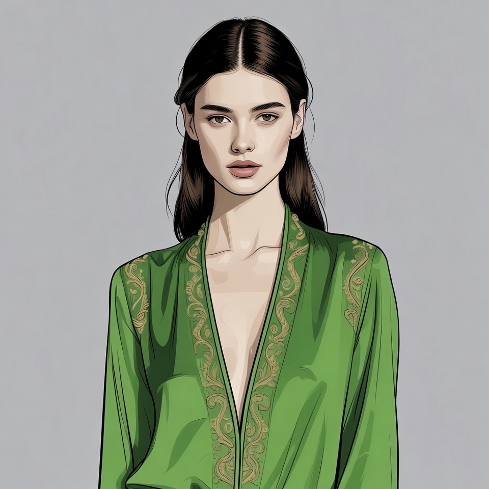 Woman in green embroidered dress Woman in green embroidered dress