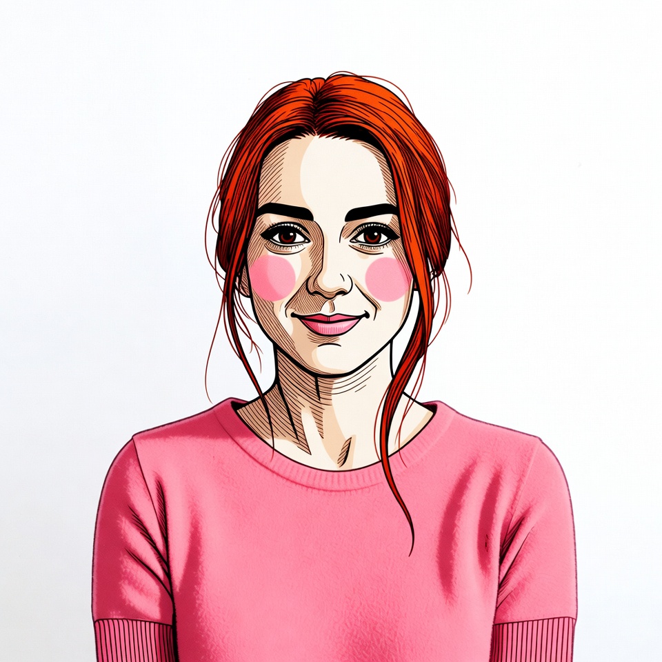 Redhead woman with pink blush illustration Redhead woman with pink blush illustration