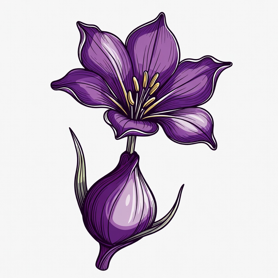 Purple flower illustration with bud Purple flower illustration with bud