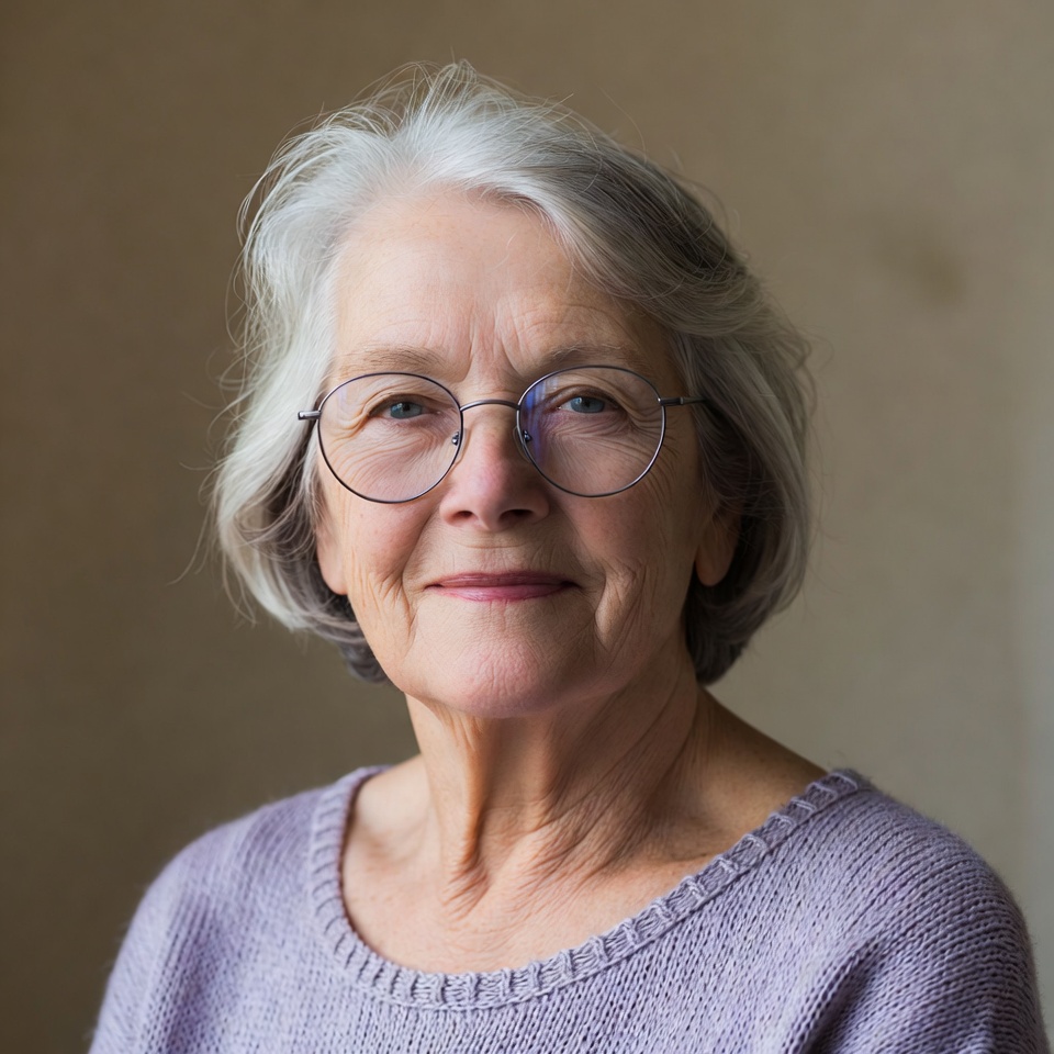 Elderly woman with glasses smiling Elderly woman with glasses smiling