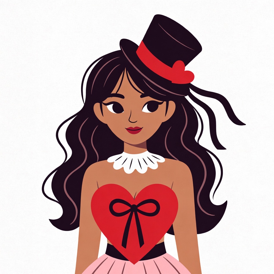 Woman in top hat with heart dress Woman in top hat with heart dress