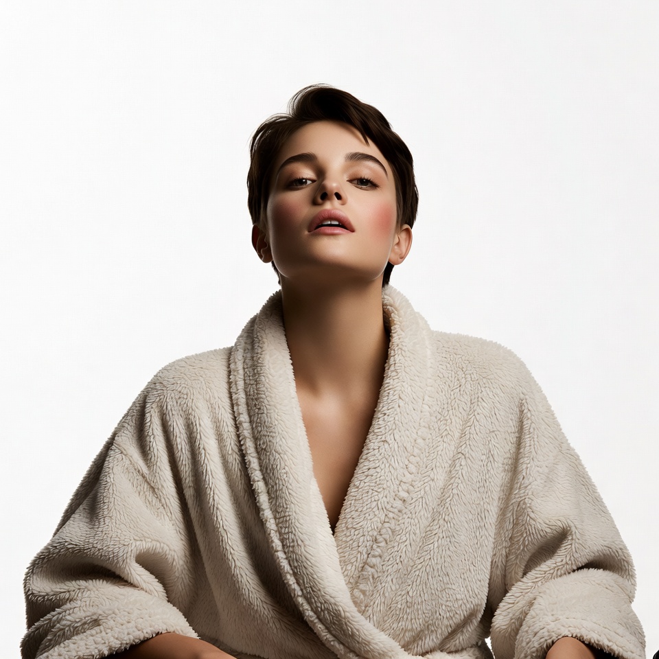 Woman in white bathrobe Woman in white bathrobe