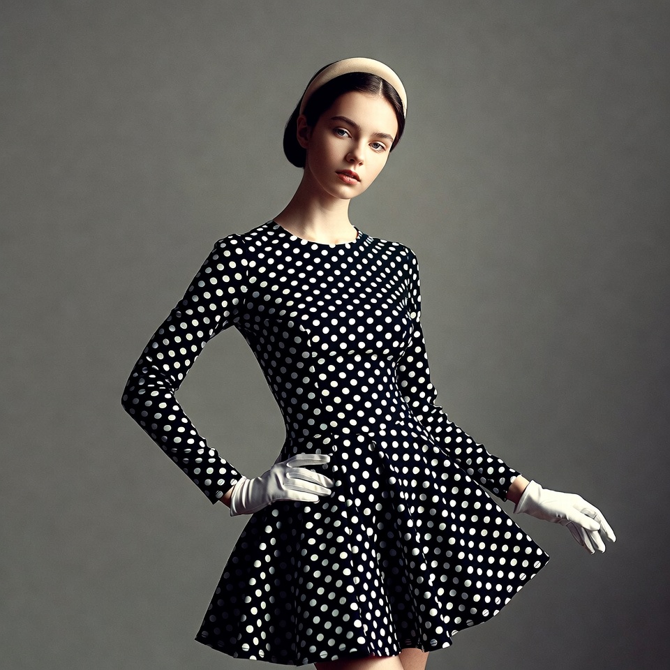 Woman in polka dot dress with gloves Woman in polka dot dress with gloves