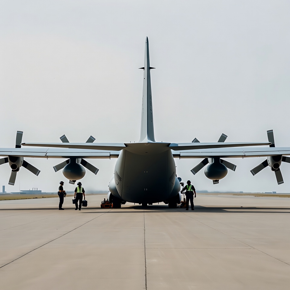 C-130 Hercules rear with ground crew C-130 Hercules rear with ground crew