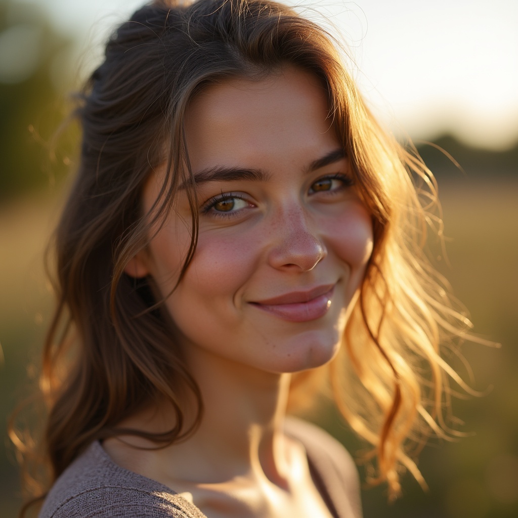 Smiling woman with wavy brown hair Smiling woman with wavy brown hair