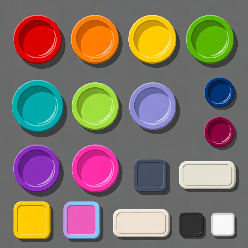 Colorful Plates and Shapes on Gray Background Colorful Plates and Shapes on Gray Background