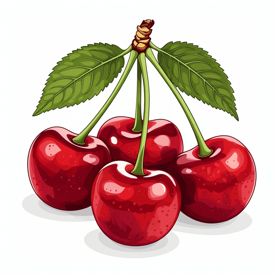 Cluster of Red Cherries with Leaves Cluster of Red Cherries with Leaves