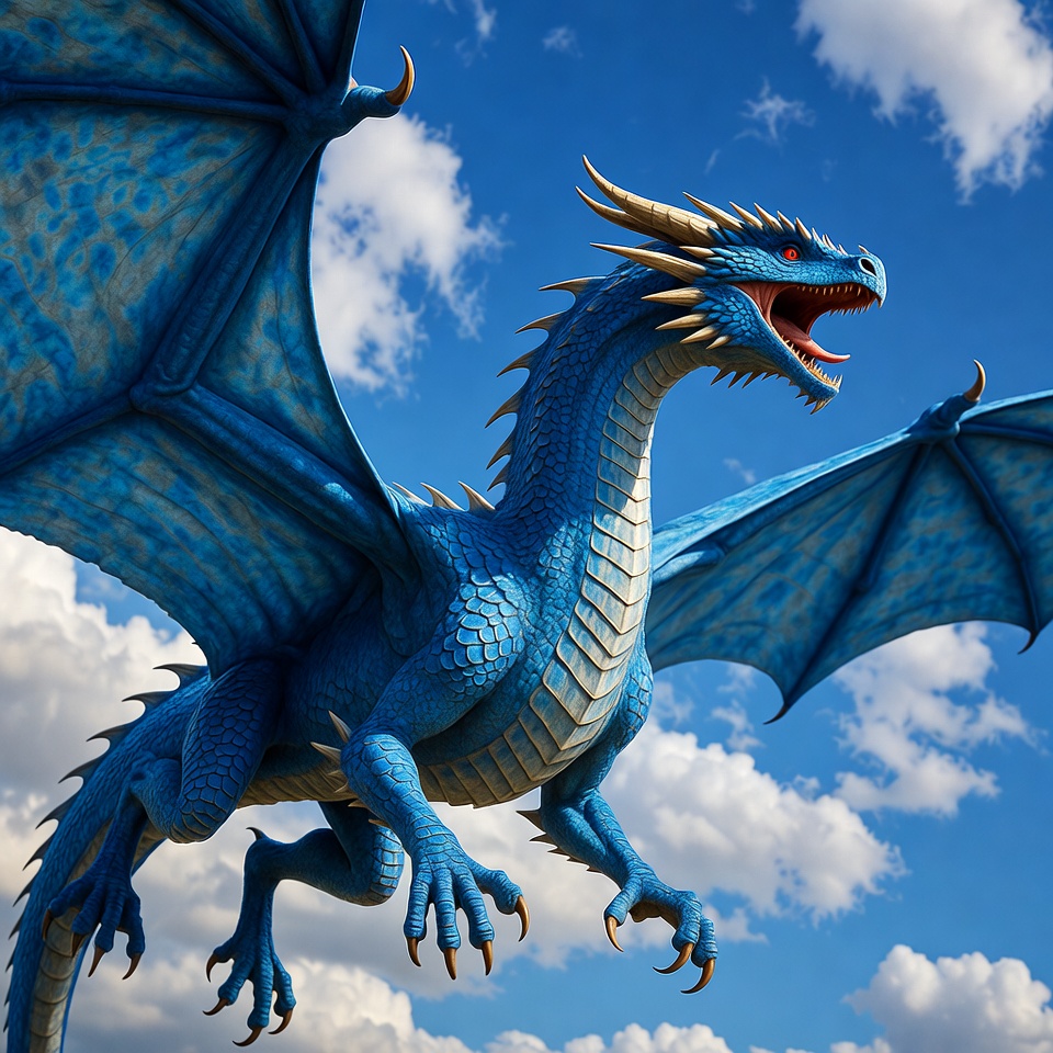 Blue Dragon Flying in Sky Blue Dragon Flying in Sky