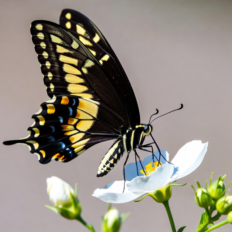 Tiger Swallowtail Butterfly on White Flower Tiger Swallowtail Butterfly on White Flower