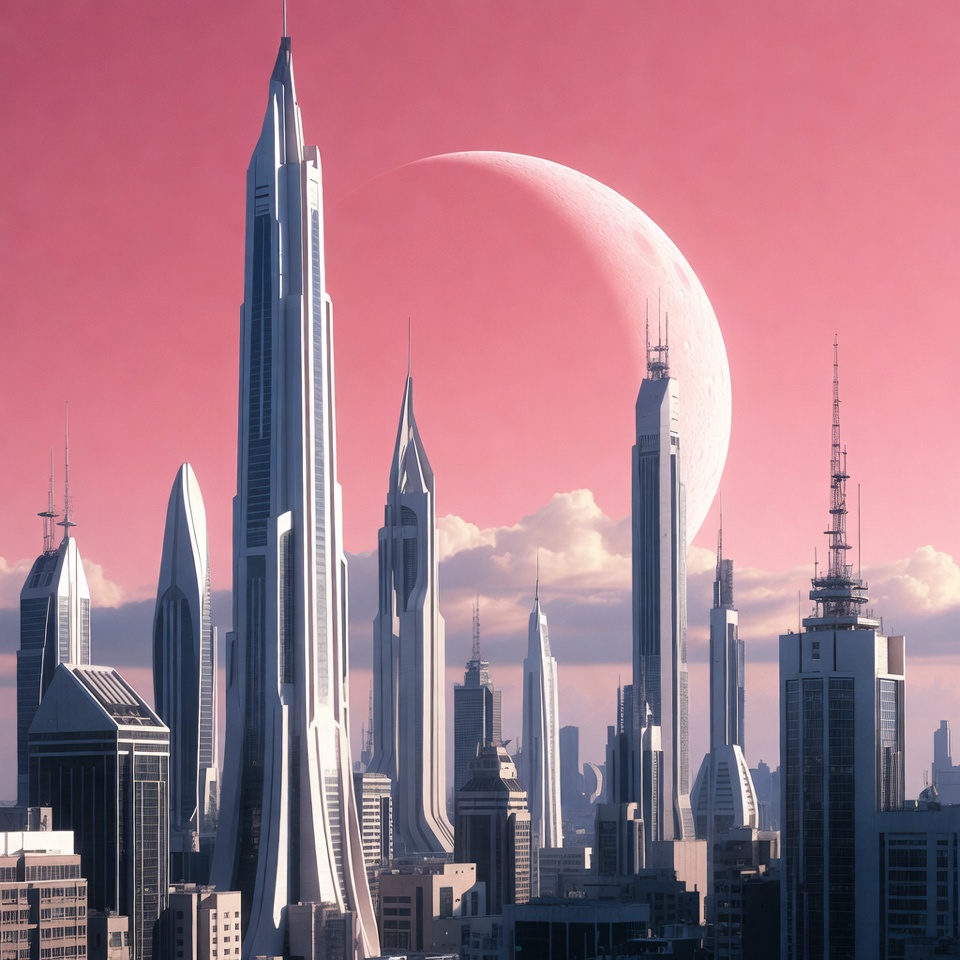 Futuristic Cityscape with Giant Moon Futuristic Cityscape with Giant Moon