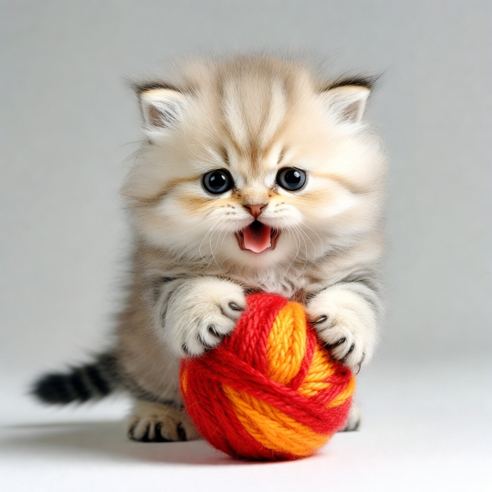 Cute British Shorthair kitten playing with yarn Cute British Shorthair kitten playing with yarn